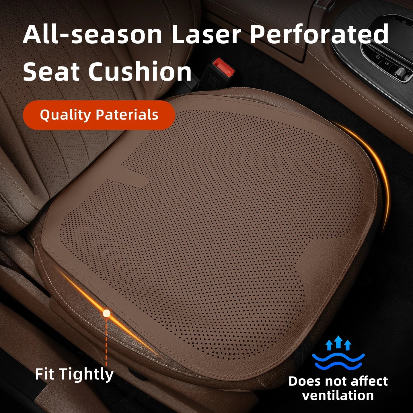Four-Season Universal Car Seat Cushion Pu Leather Protective Pad Perforated Breathable Integrated Half-Cover Front and Rear Seat Cover Car Interior Accessories Black Red Mocha Brown Orange CM World