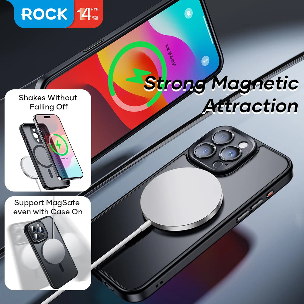 ROCK Translucent Magnetic Case for iPhone 15 Pro Max Matte Anti-Fingerprint Hard Cover for iPhone 15 Pro Compatible with MagSafe