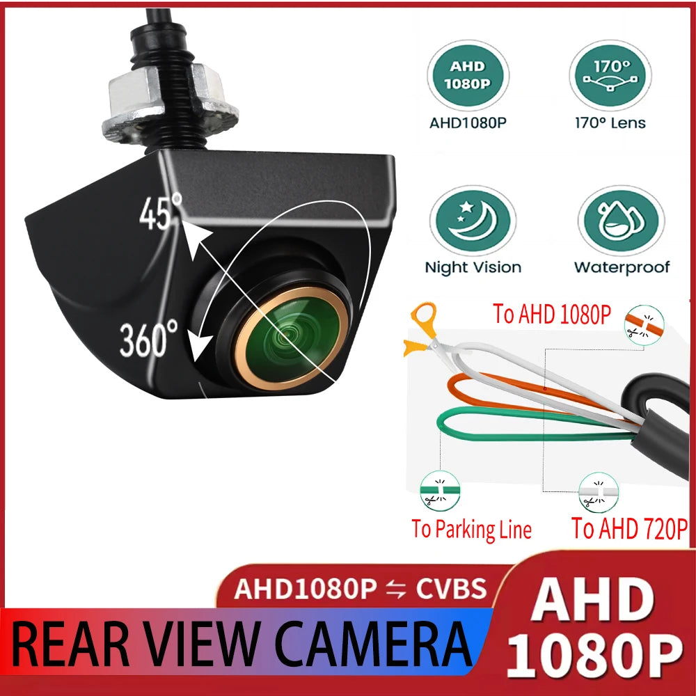 Parking CVBS Switch AHD 1920x1080P 720P Car Rear View Camera 170° Fisheye Golden Lens Full HD Night Vision Vehicle Reversing CM World