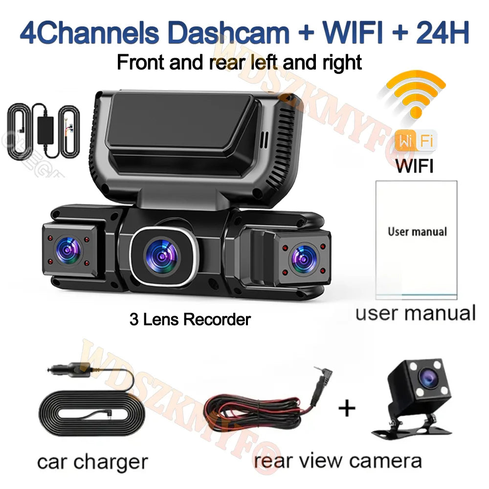 New WIFI 4Channel 360 Degree  Car Dvr 1080P Video Recorder WiFi APP Dashcam 24h Parking Monitor Rear View Camera Car Recorder Car Mobile World
