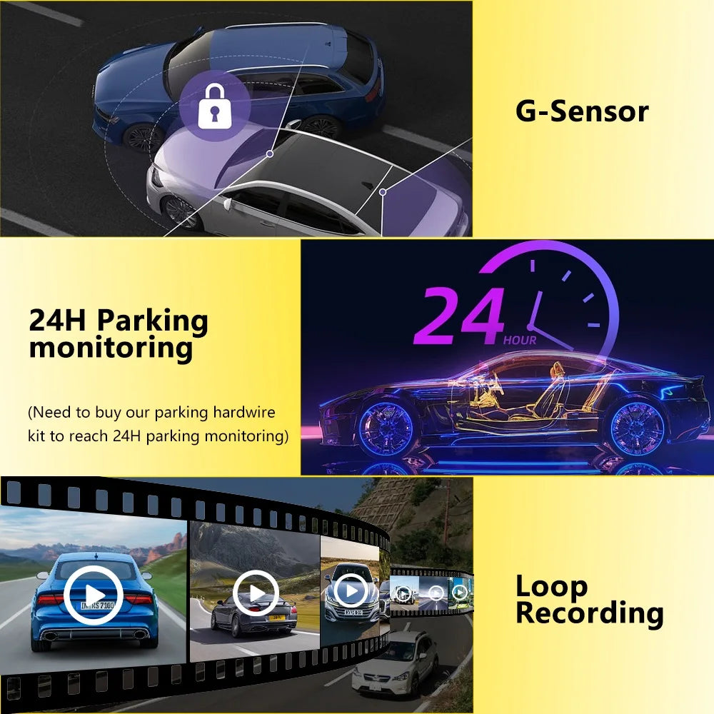 3 Camera Dash Cam 4K Car DVR Front Inside Rear 1080P GPS Tracking Night Vision Video Registrator Dashcam Parking Monitor Car Mobile World