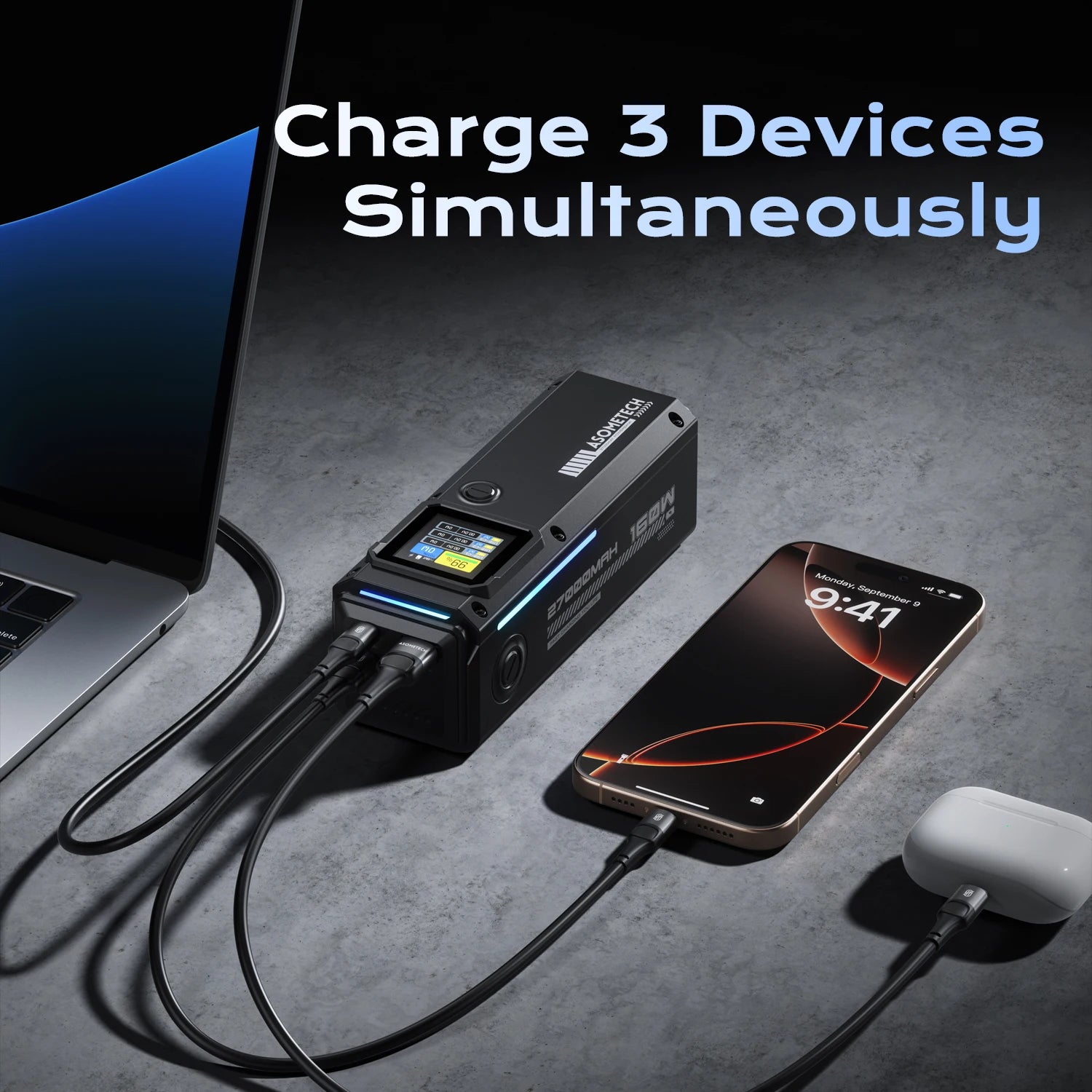 160W Power Bank 27000mAh 140W PD 3.1 USB C Fast Charging External Battery Portable PowerBank for IPhone Laptop Macbook Samsung Car Mobile World