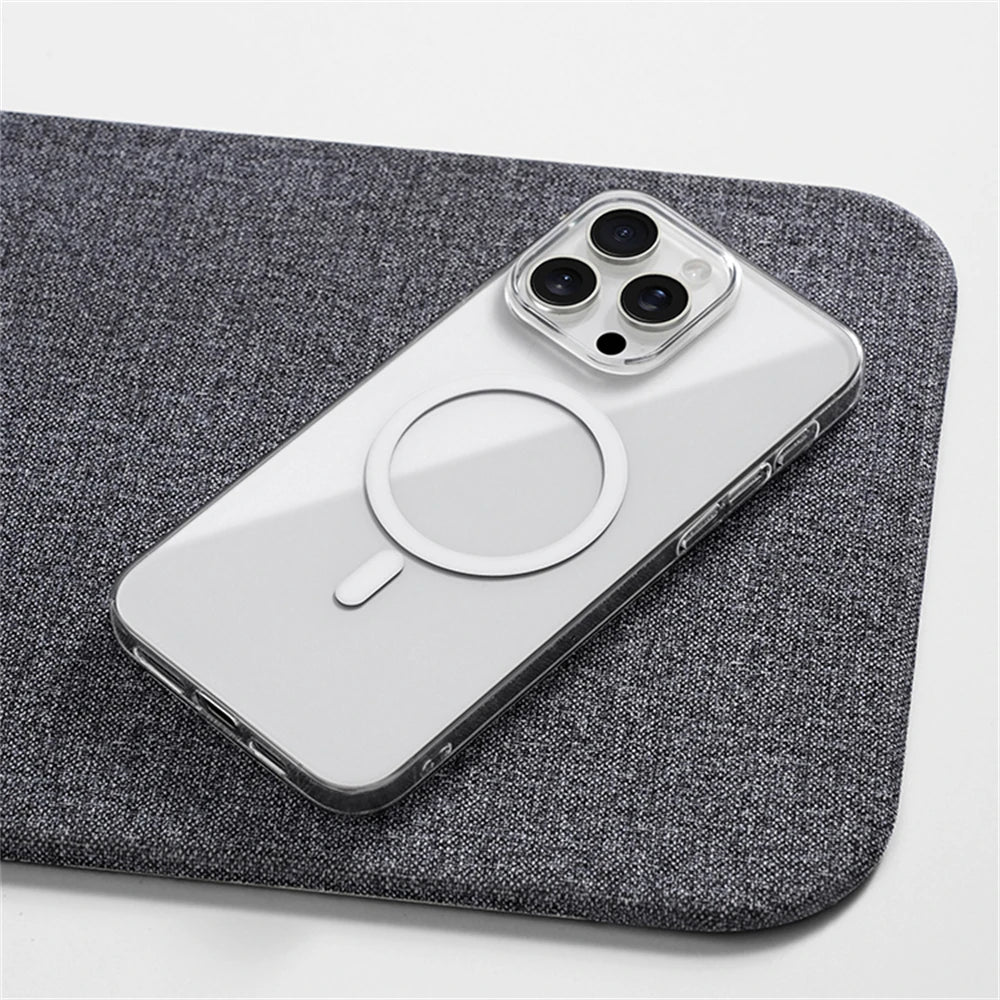 Ultra Thin Hard PC HD Transparent Magnetic Case For iPhone 17 Pro Max Air 16 15 14 13 12 For Magsafe Wireless Charge Clear Cover