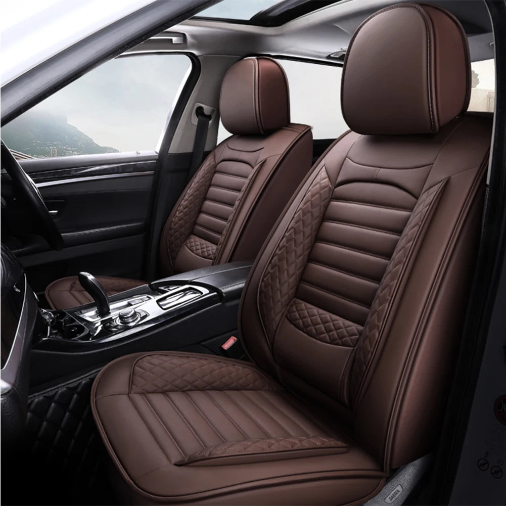 Black & White Faux Leather Car Seat Covers - Universal Fit, Lumbar Support, Waterproof, Anti-Slip, Durable for Cars, SUVs, Truck CM World