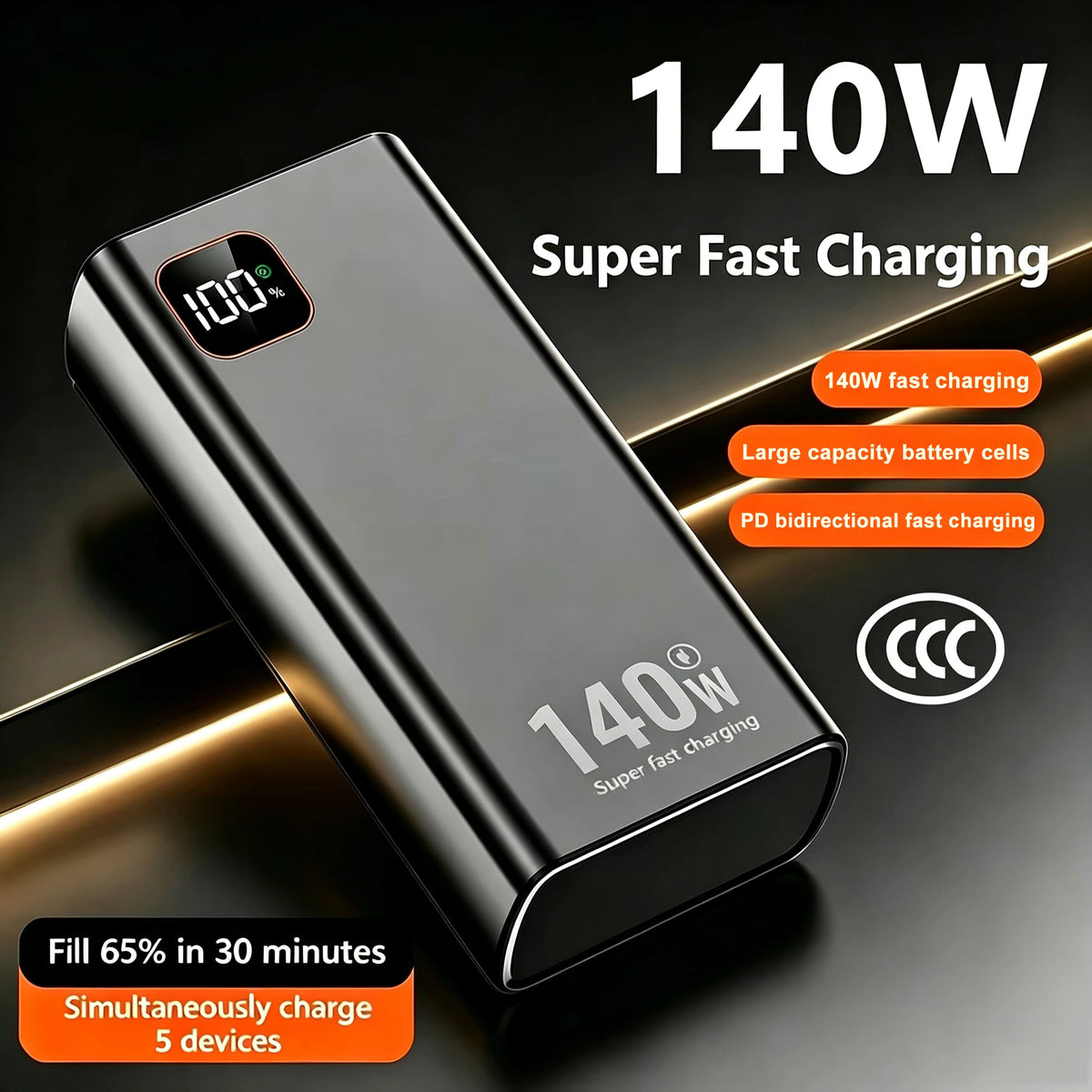 New 500000mAh Power Bank 140W Super Fast Charging Powerbank Portable External Battery Charger for iPhone Huawei Samsung Xiaomi