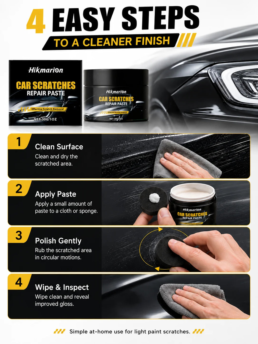 30g Car Scratch Repair Paste Auto Paint Scratch Remover Polishing Wax for Light Scratches Swirl Marks Scuffs Car Body Care