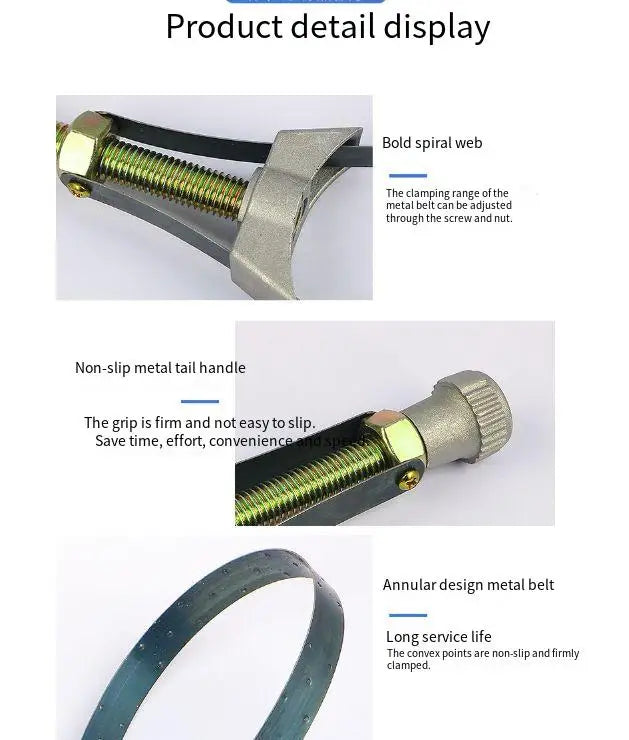 Oil Filter Wrench Heavy Duty Adjustable Steel Strap 60mm-120mm Diameter Universal Car Auto Motorcycle Oil Filter Removal Tool Car Mobile World