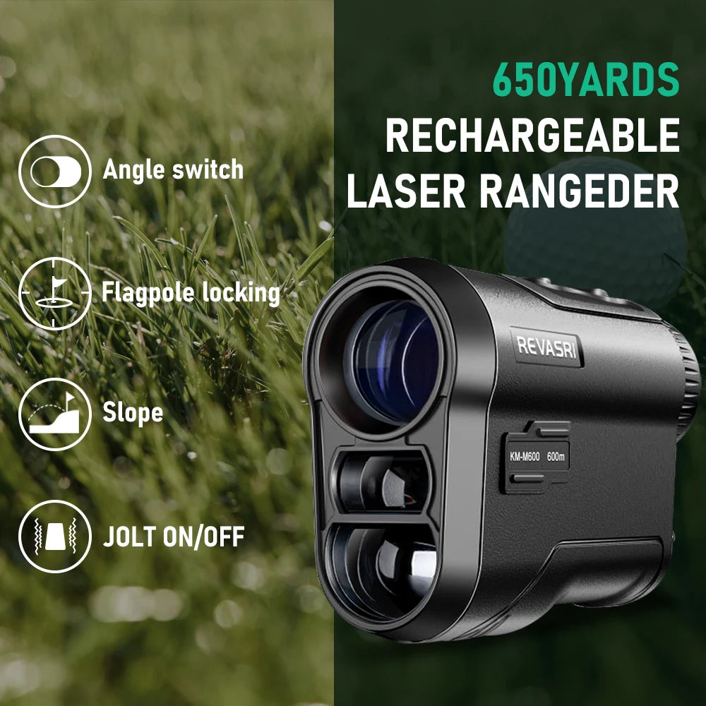 REVASRI Golf Rangefinder Rechargeable Distance Meter with Slope Switch and Flag Lock Vibration for Golfing Promotion and Hunting CM World