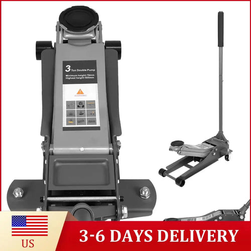 3T Dual Pumps Hydraulic Lift with Big Wheels Adjustable Off Road Jack Rust Proof For Small Cars & Trucks CM World
