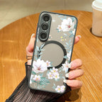 For Samsung Galaxy A57 A37 A17 A55 A54 A56 A25 S25 S26 Edge S24 S23 S22 Ultra Plus S25 FE Flower Case Magnetic For Magsafe Cover Car Mobile World