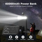 hganus 60000mAh Power Bank QC PD3.0 22.5W Fast Charging Powerbank Portable Charger External Battery For iPad iPhone Xiaomi Car Mobile World