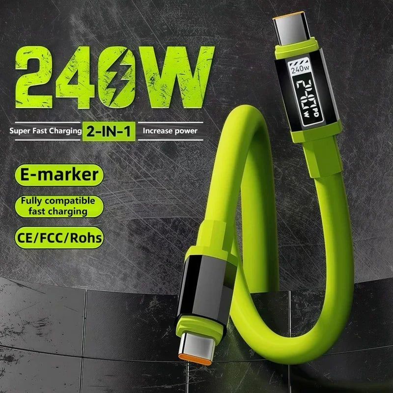 240W 10A Cables Super Fast Charging Type C To Type C Silicone Cable For Samsung iPhone 17Pro Xiaomi 17 Quick Charging Cable New
