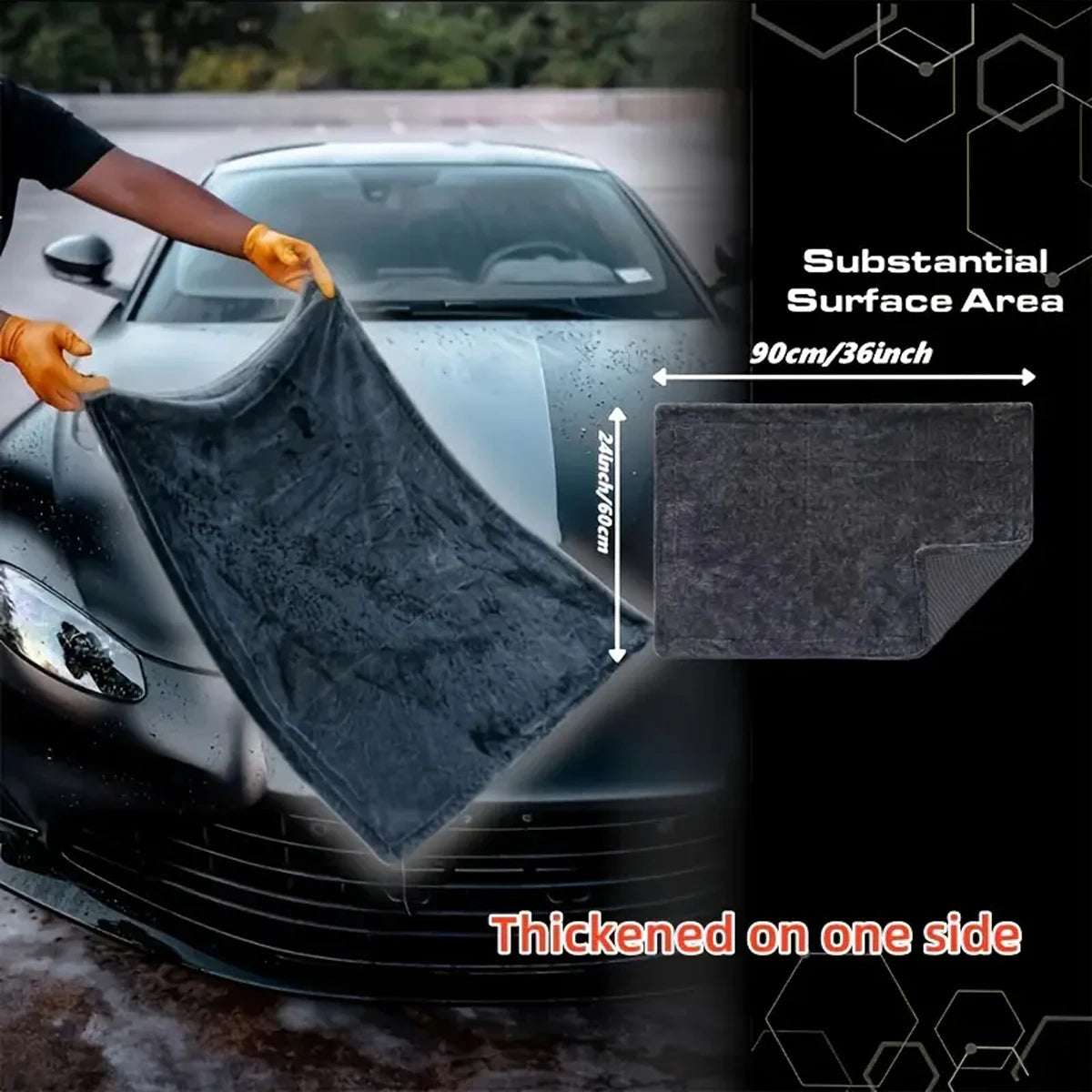 Dark gray car microfiber towel, oversized strong absorbent car wash cloth, high-efficiency cleaning wipe cloth CM World