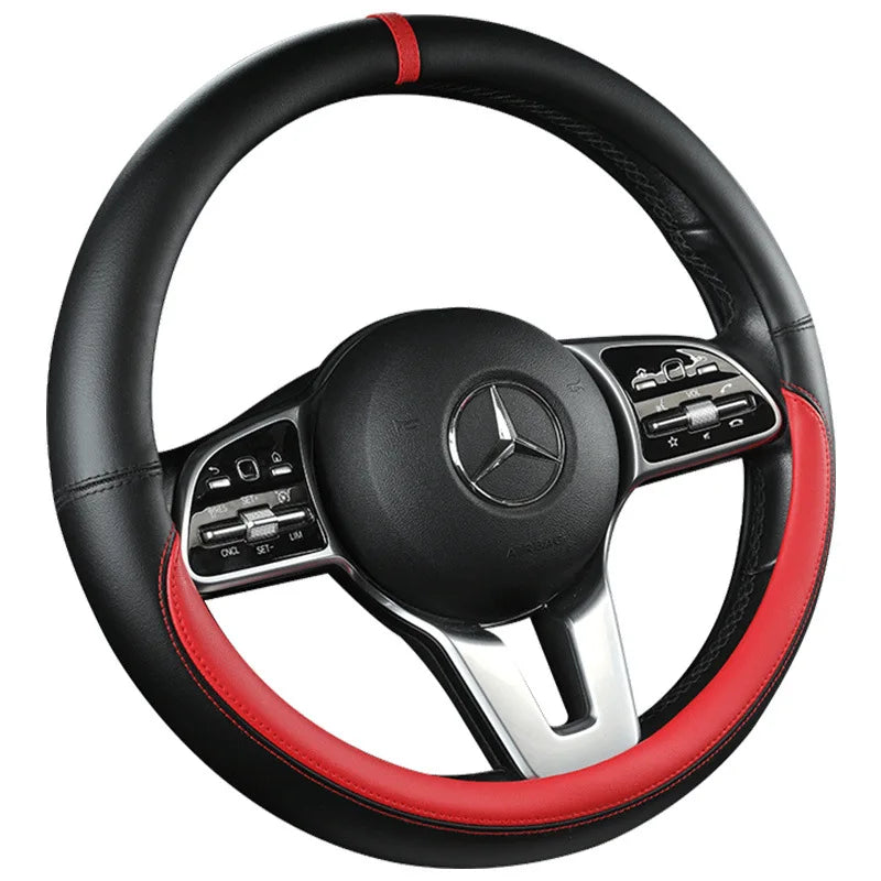 All-Nappa Leather Steering Wheel Cover Leather Steering Cover All-season Universal Breathable Car Handle Protective Case CM World