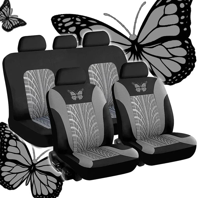 Car Seat Cover Full Set, Universal Butterfly Pattern Embroidery Auto Seat Cover Set CM World