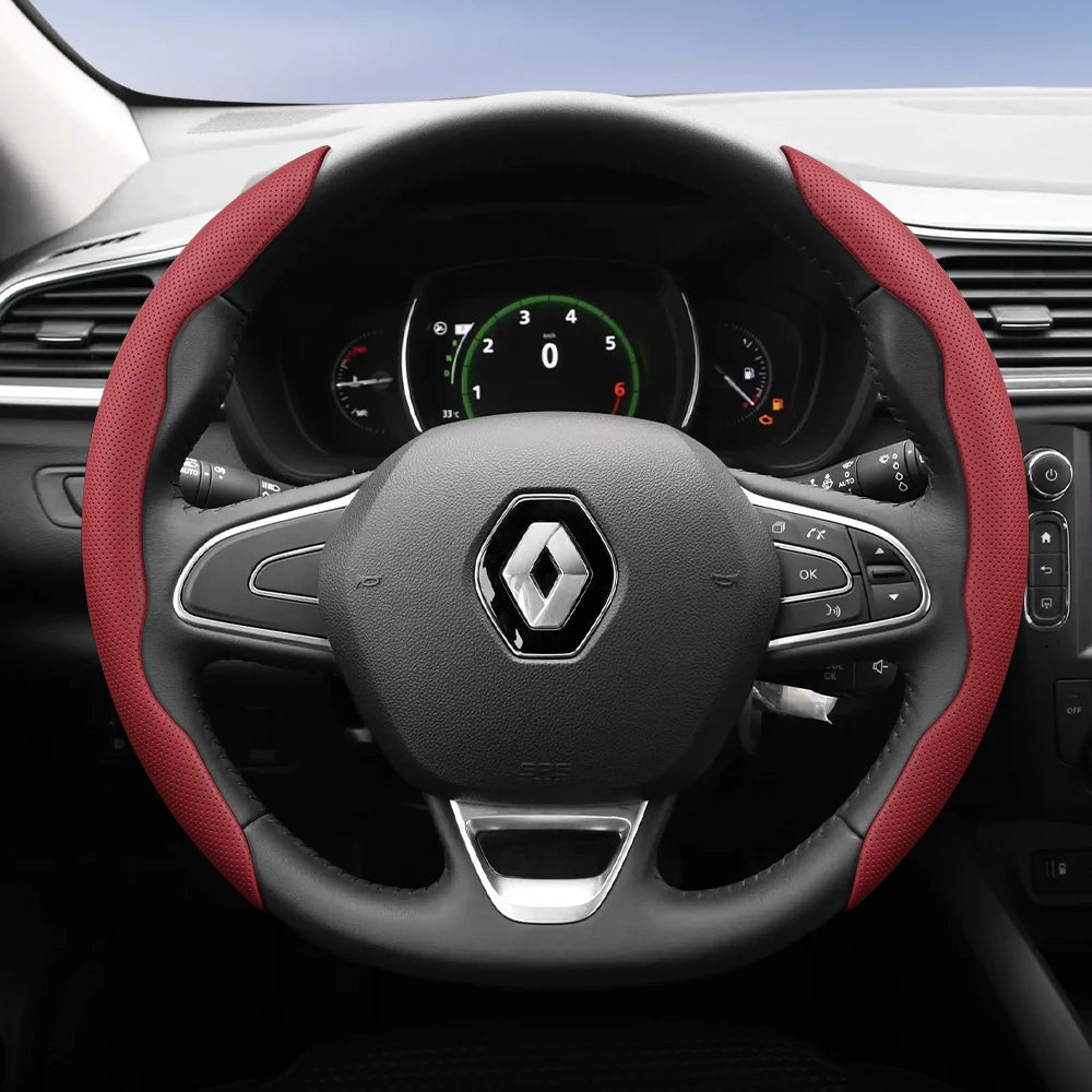 Suitable for Renault Breathable Hole Leather Steering Wheel Cover Segmented Quick Release Design Non-Slip and Durable Megane 3 2 4 Clio4 5 Captur Trafic Scenic Austral Kangoo Arkana Kadjar Master Fluence Zoe Twingo Qm6 CM World