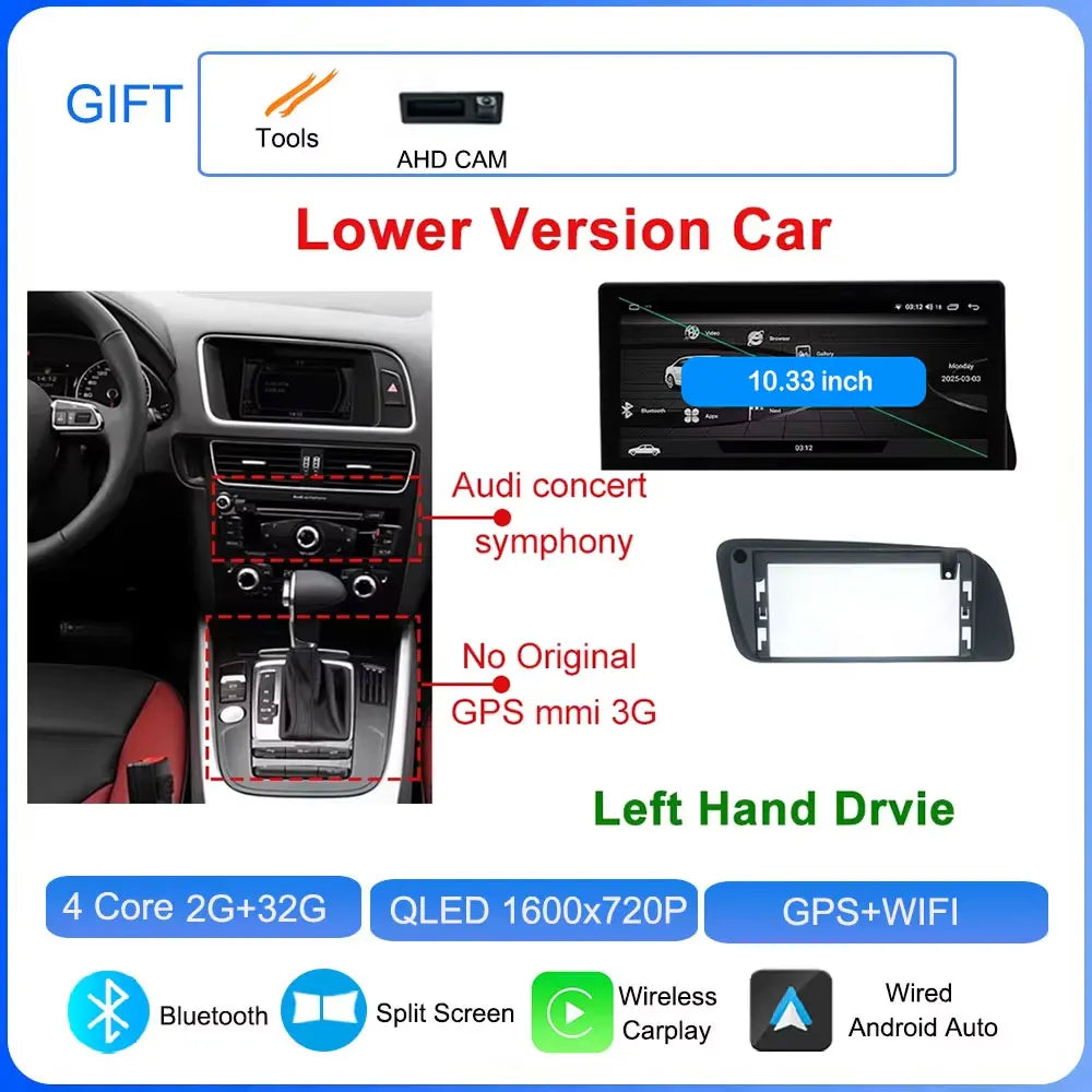 for Audi Q5 2009 - 2017 Android 16 Car Radio Video Multimedia Player GPS Navigation QLED Screen WiFi DSP Stereo Auto Accessories CM World