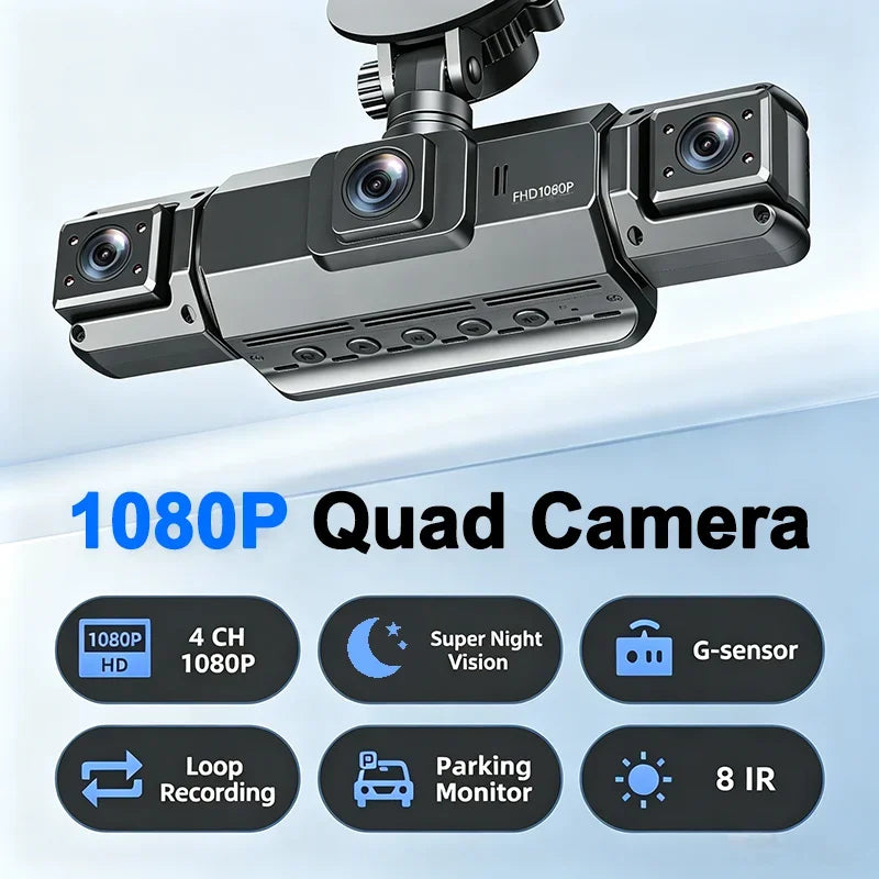Car Dash Cam 3/4 Channel 360° 1080P HD 4 Lens DVR Camera Night Vision G‑Sensor 24H Parking Motion Loop Record Detection Recorder