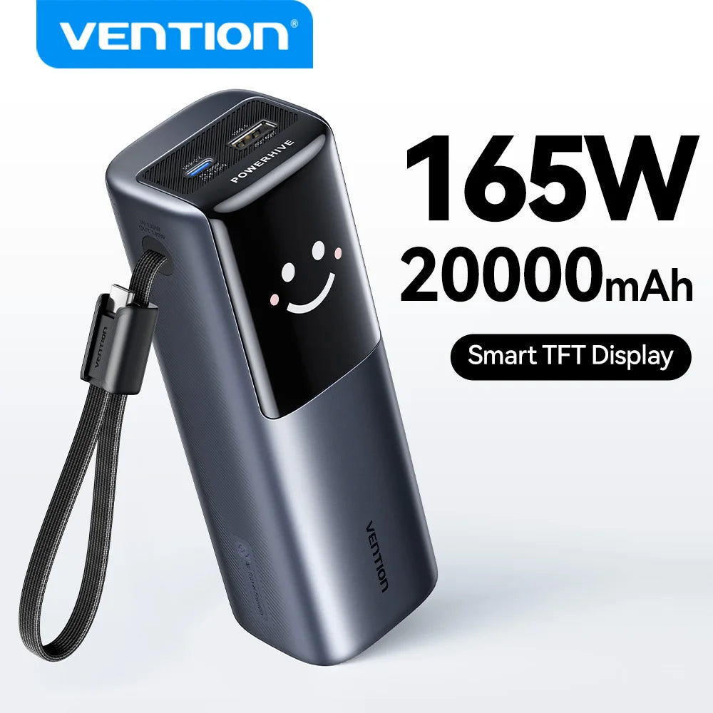 Vention 20000mAh 165w Power Bank PD Fast Charge Portable Powerbank for Laptop MacBook iPhone Xiaomi USB External Battery Charger Car Mobile World