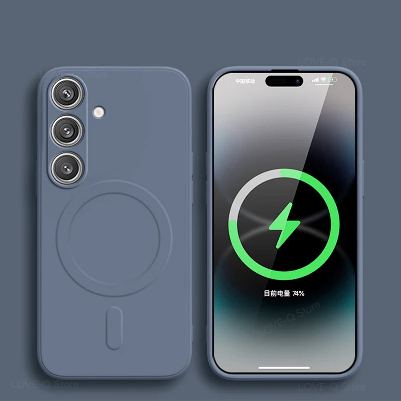 For Magsafe Magnetic Wireless Charge Case For Samsung Galaxy S25 S26 S24 S23 S 25 Ultra Plus FE Soft Cases Liquid Silicone Cover Car Mobile World