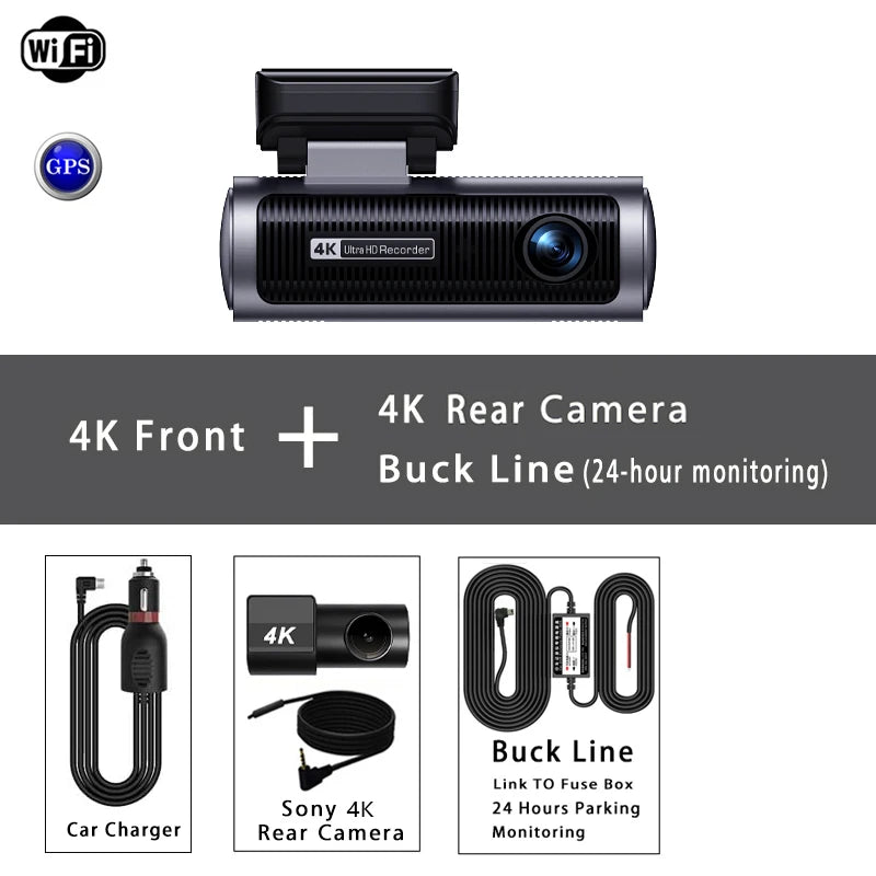 Dual Lens 4K+4K Dash Cam Recording Car Camera DVR Night Vision Video Recorder Built-In 5G Wi-Fi Support GPS Dashcam 24H Parking