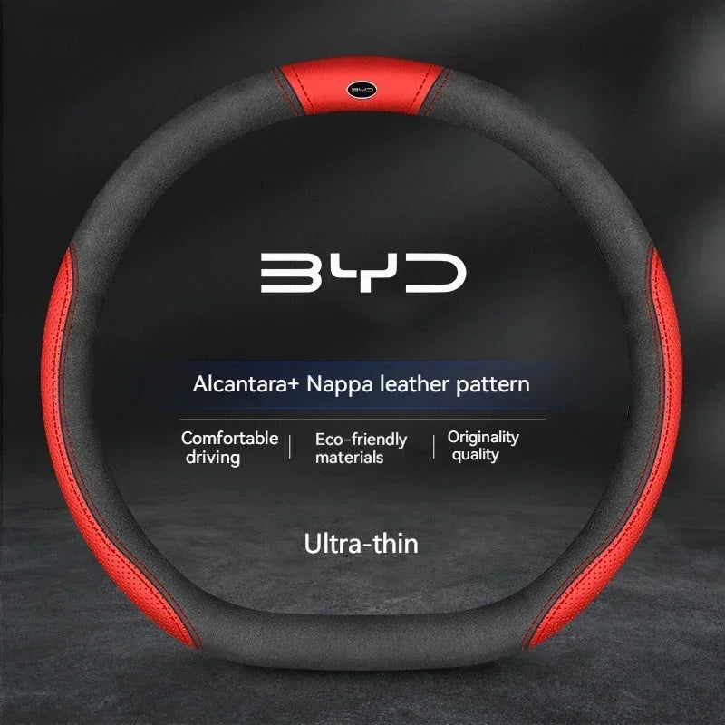 Car Suede Steering Wheel Cover For BYD Atto 3 Act Seal Tang F3 E6 Yuan Song Plus EV F0 Qin Han Dolphin S6 Leather anti-slip CM World