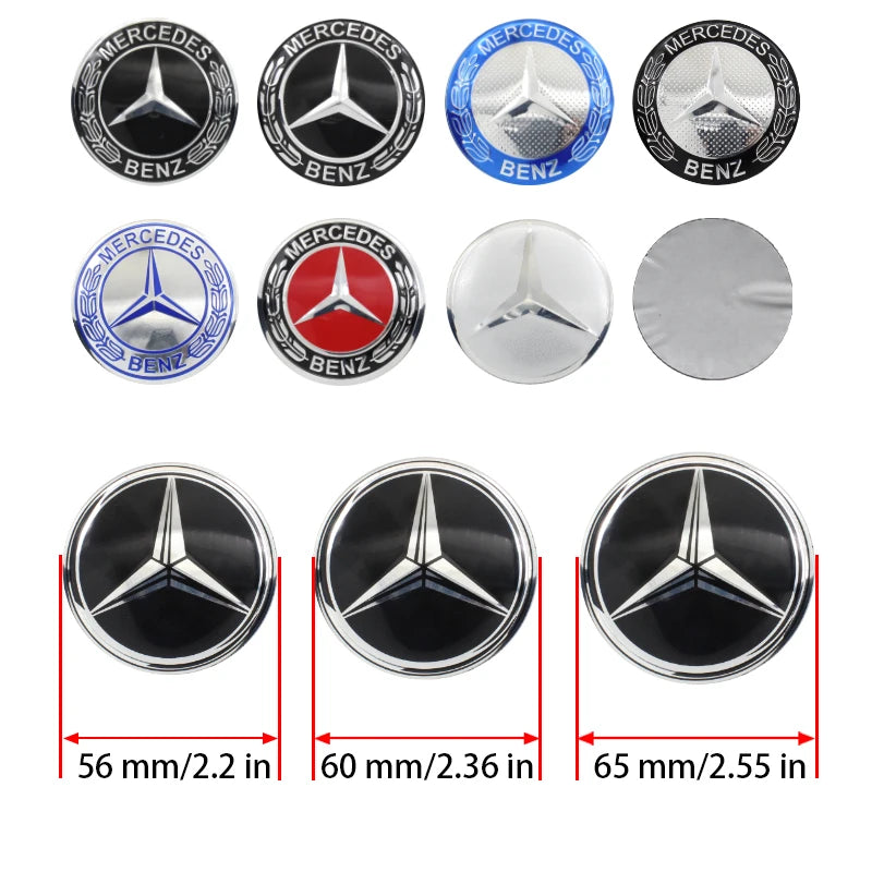 4Pc For Mercedes Benz C180 C200 C260 W124 W140 W126 W168 W176 56mm 60mm 65mm Car Wheel Hub Cap Center Sticker Emblem Badge Decal