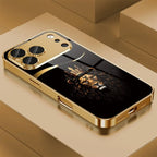 Cool Crown Lion Pattern Gold Metallic Paint Glass Phone Case For iPhone 11 12 13 14 15 16 17 Pro Max 14 Plus 17 Air 16E Cover