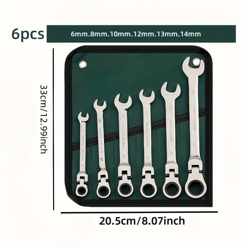 6Pcs/set Flexible Ratchet Combination Wrench Kit Metric Flex Head Gear Ring Spanner Car Repair Tools