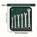 6Pcs/set Flexible Ratchet Combination Wrench Kit Metric Flex Head Gear Ring Spanner Car Repair Tools
