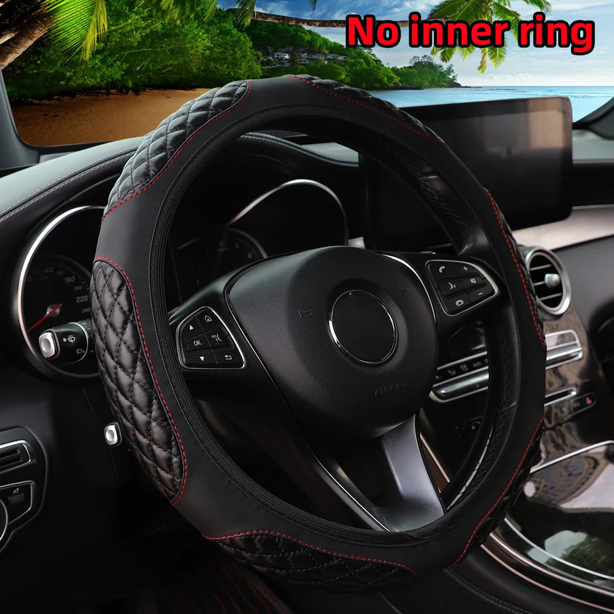 6 semi-circular PU sheepskin embroidered car rimless steering wheel cover for 14-15 inch car interior accessories CM World