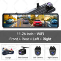 A8 4CH Dash Cam 11.26 Inch 4K WIFI Rear View Mirror 4 Cameras Video Recorder Car DVR Dual Lens ADAS BSD Night Vision 24H Parking