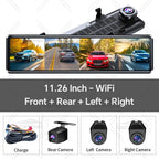 A8 4CH Dash Cam 11.26 Inch 4K WIFI Rear View Mirror 4 Cameras Video Recorder Car DVR Dual Lens ADAS BSD Night Vision 24H Parking
