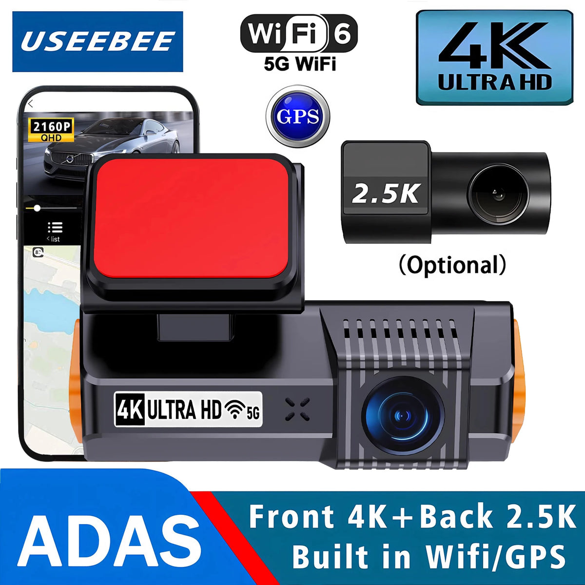 UHD 4K+2.5K 2160P Dual Lens ADAS Dash Cam with WiFi GPS Mini Car DVR 2.5K Rear Camera Video Dashcam Drive Recorder Black Box