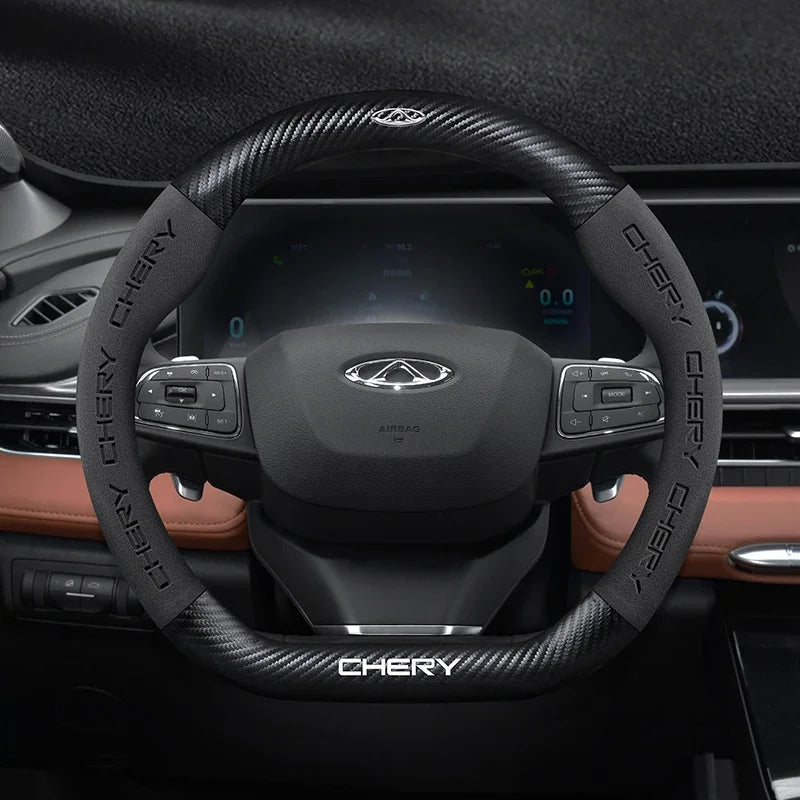 Car buckskin carbon fiber steering wheel cover for Chery Tiggo 8 Arrizo 5 pro gx 5x eQ7 Chery Tiggo 7 Pro 2020 2021 2022 2023 CM World