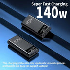 Lenovo 140W Power Bank Super Fast Charging Battery High Capacity Digital Display 100000mAh Power Bank For Iphone Samsung Xiaomi Car Mobile World