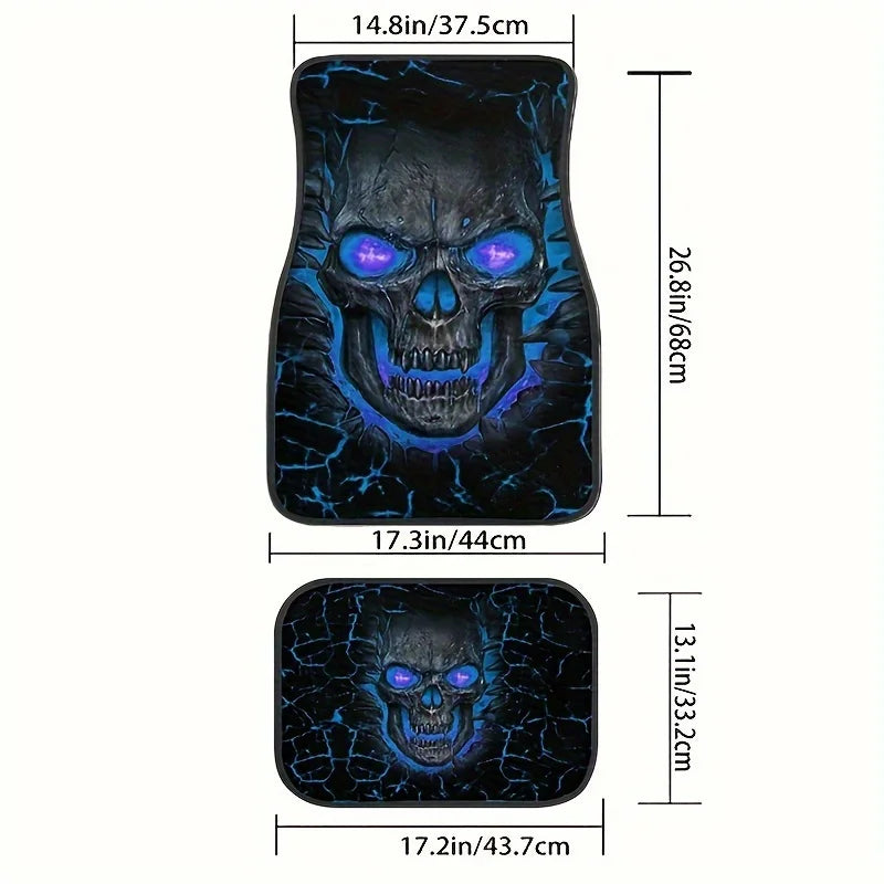 Cool Skull Design 4pcs Car Floor Mat Set - Non-Slip, Absorbent Polyester Mats for Fit - Stylish Auto Interior Accessories