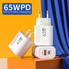 PD 65W GaN Charger USB C Fast Chargering Adapter For Samsung S22 S21 iPhone 14 13 Xiaomi Huawei LG Quick Charge 3.0 USB Charger Car Mobile World