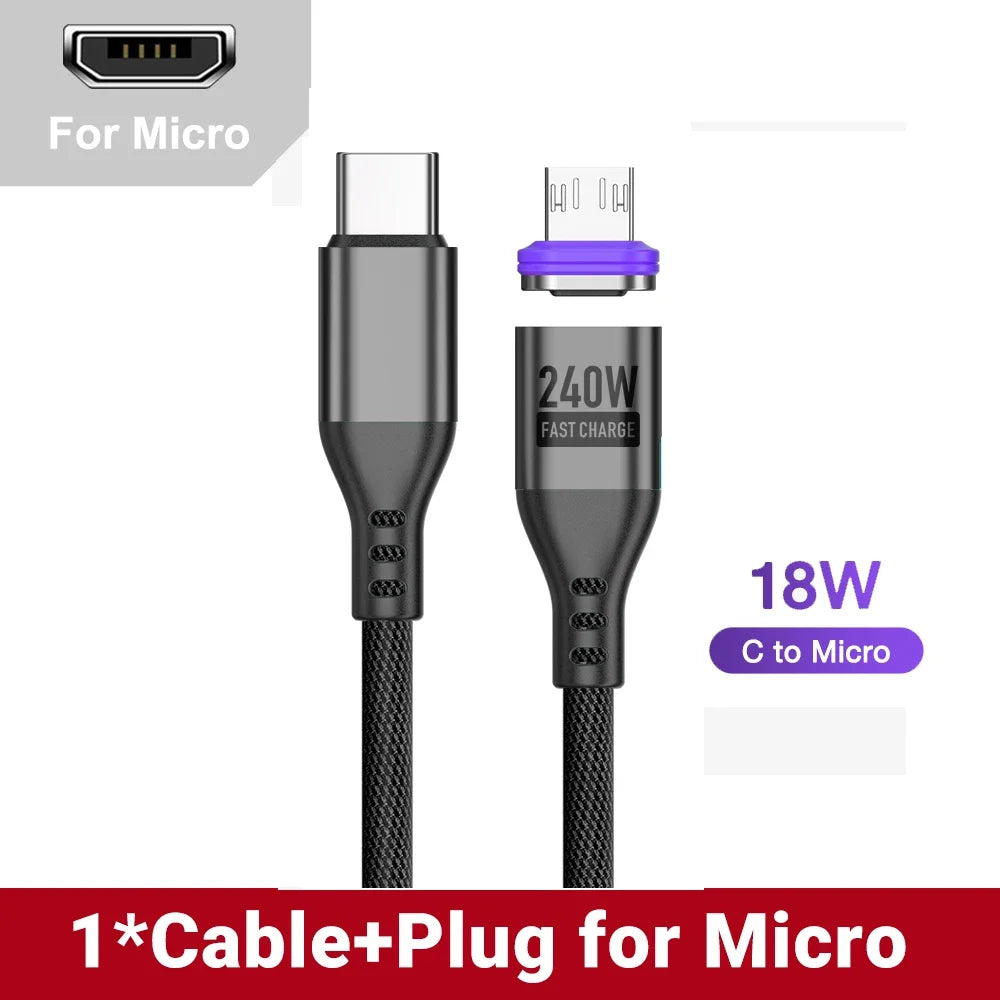 AUFU PD240W Magnetic Type C Cable For Macbook PC 5A Super Fast Charging Magnet USB-C Charger Data Cord For iPhone Samsung Xiaomi