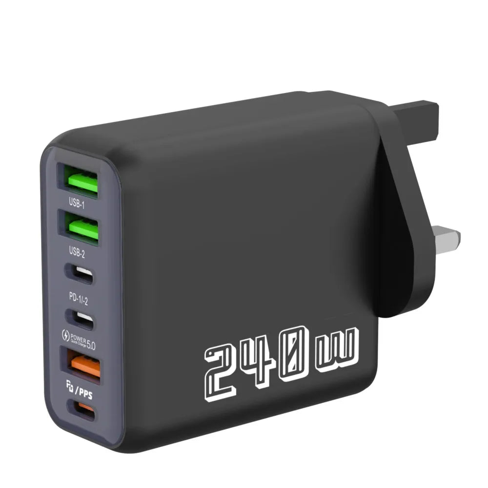 6 Ports USB C PD Charger 240W Quick Charge 3.0 Type C USB Phone Chargers Super Fast Charging Adapter For iPhone Samsung Xiaomi Car Mobile World