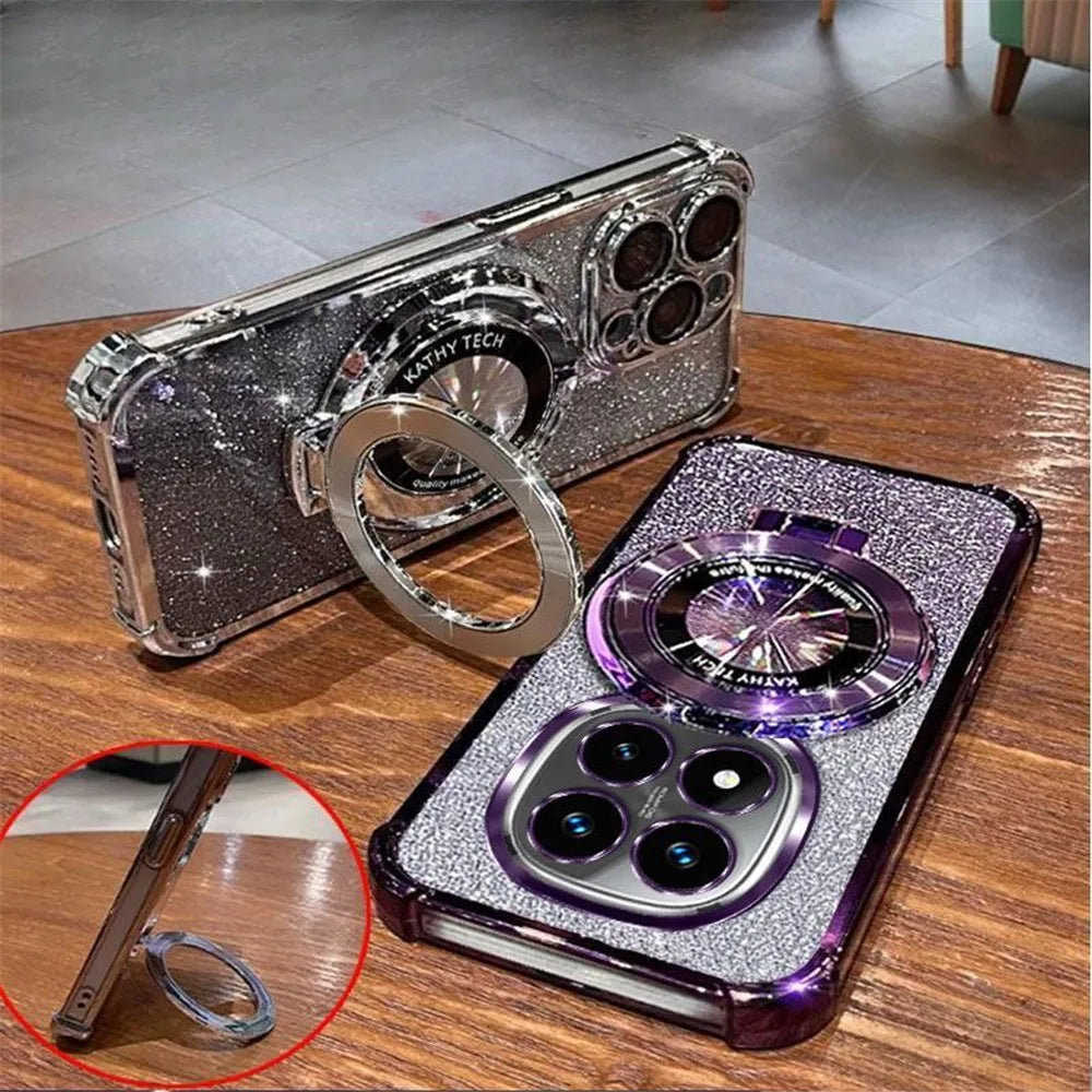 Luxury Lanyard Ring Holder Phone Case For Samsung S26 S25 S24 S23 S22 S21 Plus FE Ultra Edge Glitter Shockproof Stand Soft Cover