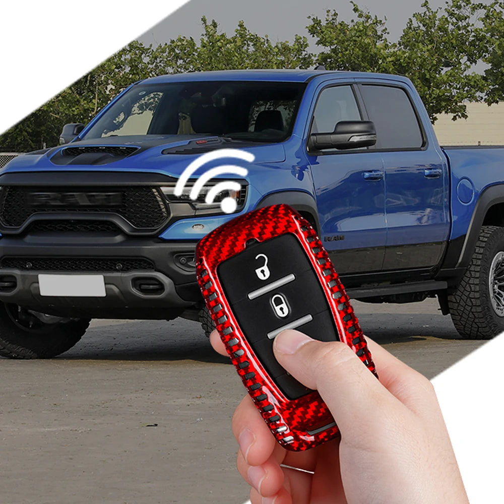 for Ram 1500 Limited Key Fob Cover With Keychain Carbon Fiber Key Case for Ram 2500 Power Wagon 3500 Smart Key Accessories 2023 CM World