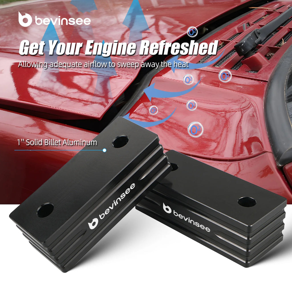 BEVINSEE Aluminum Hood Vent Space Riser Spacer Kit for Jeep Cherokee XJ 1984-2001, Car Accessories