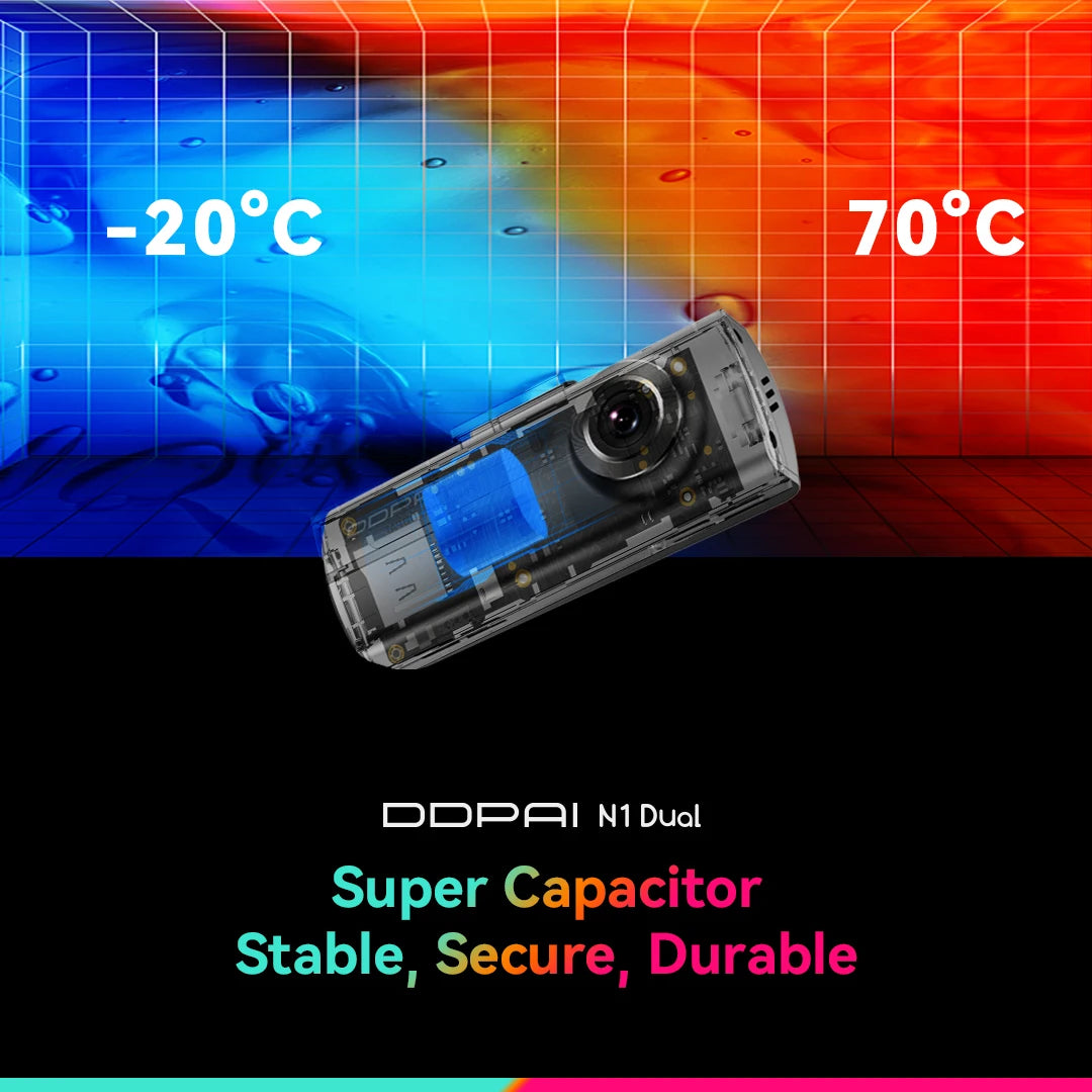 DDPAI N1 Dual 1296P Dash Cam Front and Rear Recording 135 Degree Wide Angle IPS Battery Protection Smart Parking Monitor App Con