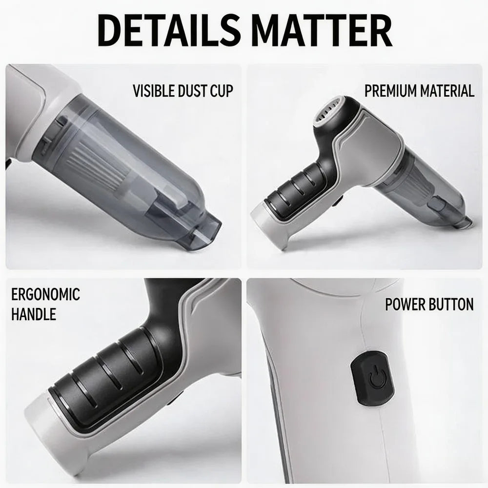 Wireless Rechargeable Handheld Vacuum Cleaner, 3‑in‑1 Suction Blow Function Portable Mini Vacuum for Car & Household Cleaning