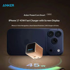Anker Nano 45w Gan Fast Charger With Ai Display Smart Compatible For Phone 17 Pro Max 16 Pro 15 14 Portable Wall Charger Car Mobile World