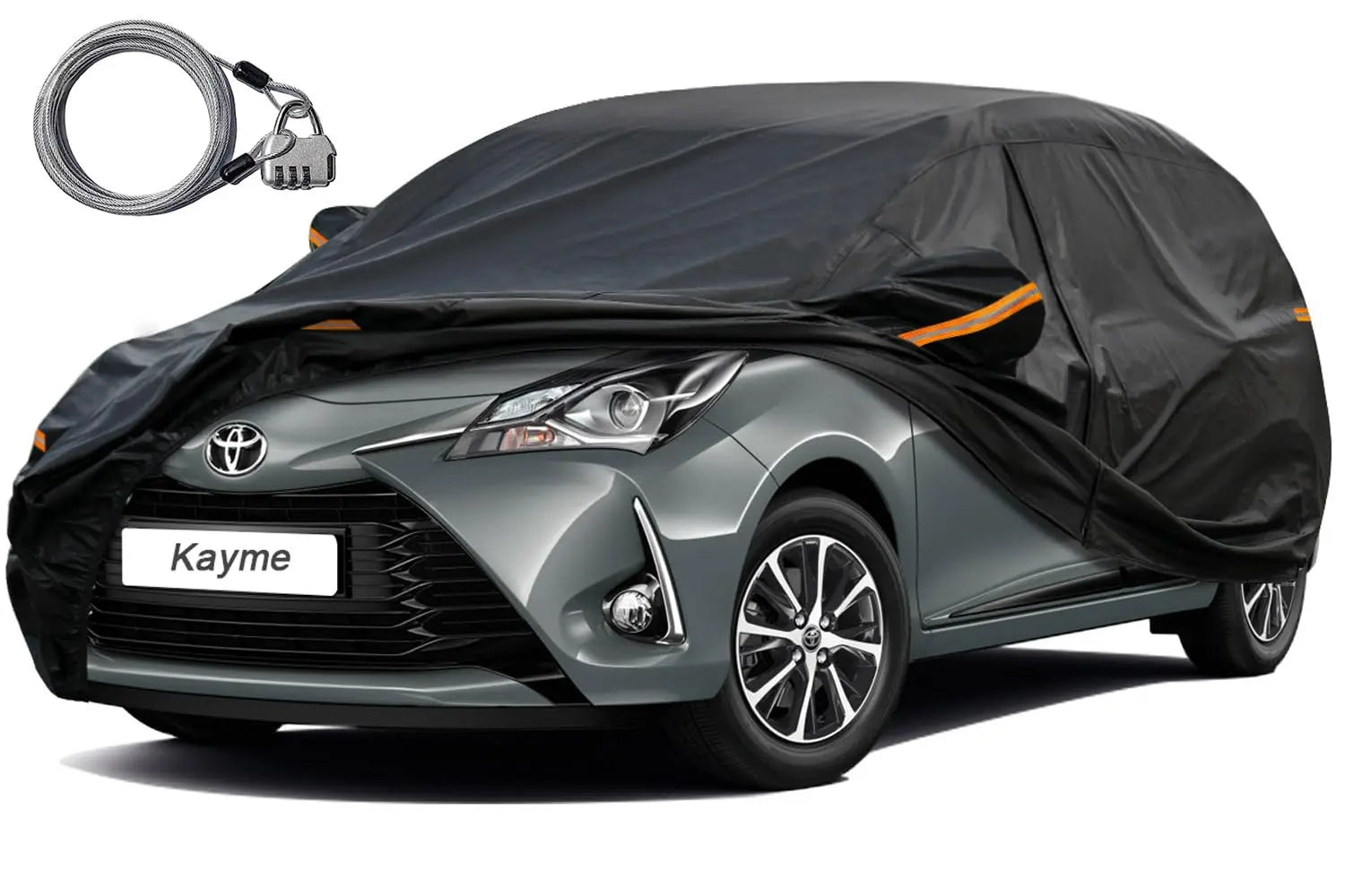 Kayme 210T Lock Zipper Car Cover Waterproof All Weather Sun Uv Rain Protection Outdoor Universal Fit SUV/Sedans/Hatchbacks Car Mobile World
