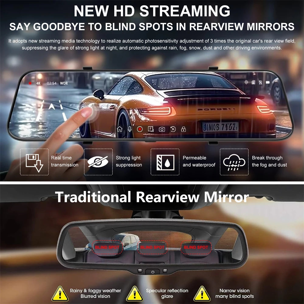 Touch Screen 1080P HD Automotive Driving Recorder Front & Rear Dashcam with Interior Car Camera, Photo Mode, AVI Video Format, Car Electronics Accessory