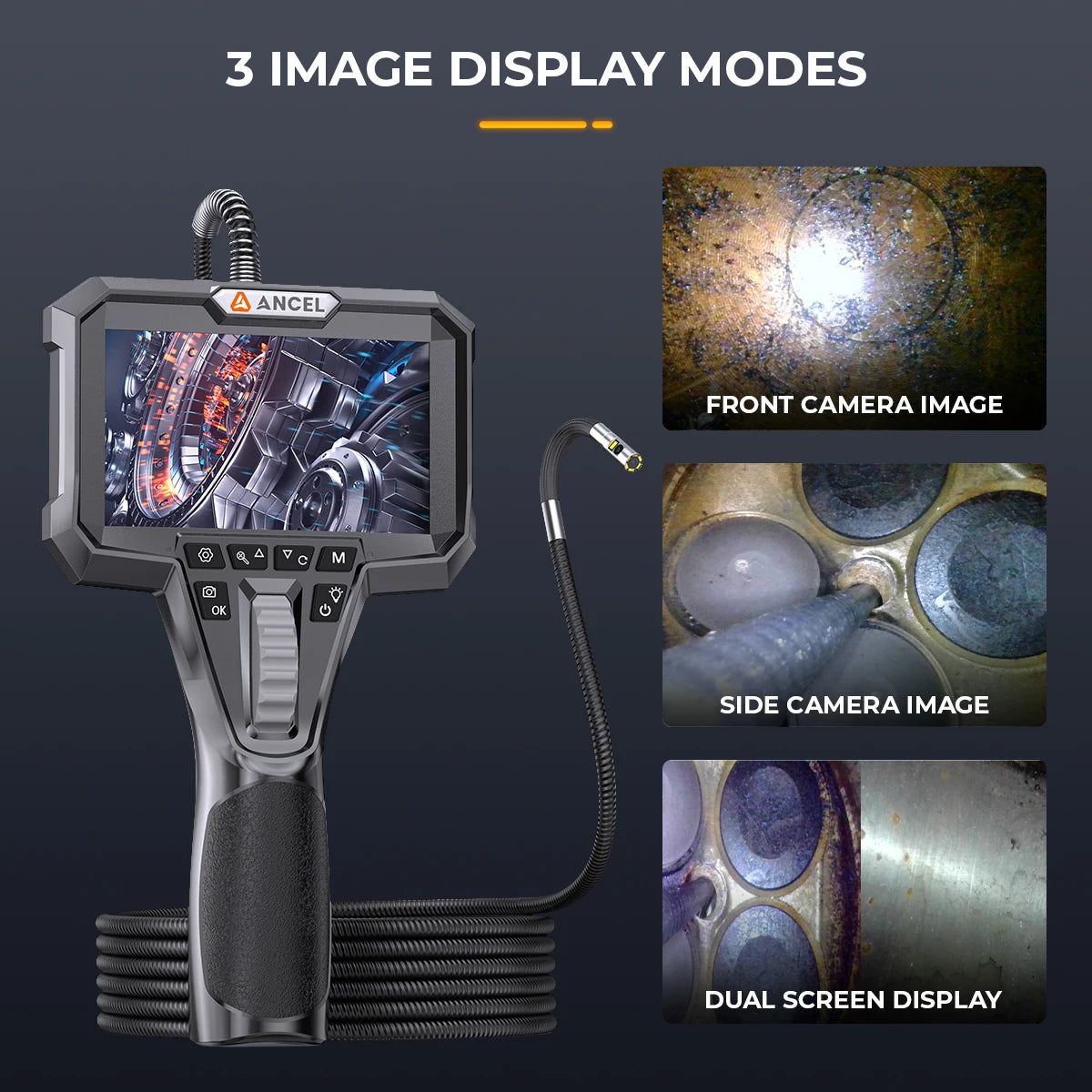 ANCEL AN302 Endoscope 6.5MM Two-Way Articulating Borescope Dual Camera HD Endoscope with 7 LED Lights Car Inspection Tools