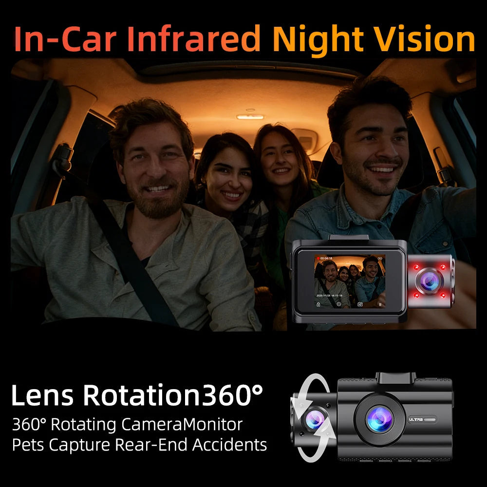 Car DVR 3Channel Dash Cam for Car 4K Video Recorder Dashcam Front and Rear View Camera Night Vision Car Accessories With 32GB Car Mobile World